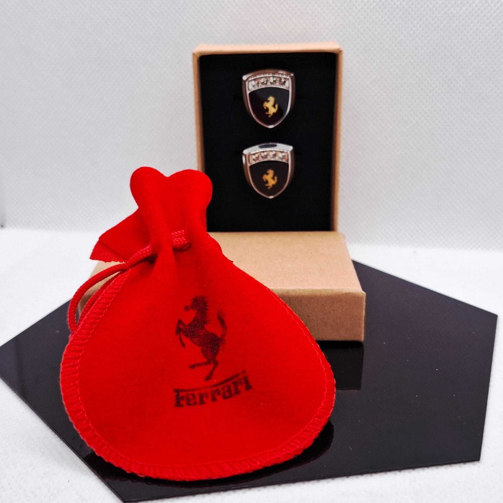 镀银（925），手工搪瓷。 - 袖口扣 - 法拉利 #1.0