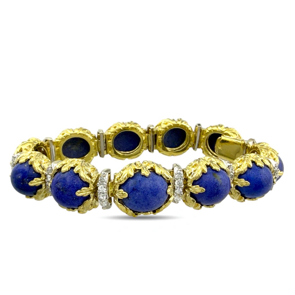 Bracelet - 18 carats Or jaune, Bracelet exclusif en or jaune 18 carats, lapis lazuli et diamant de 2,20 carats - 2.20ct. tw. Diamant (Naturelle) #1.0