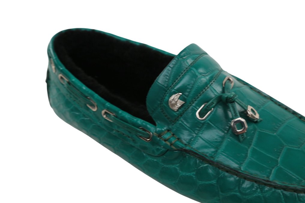 STEFANO RICCI RRP 5200€ 100% Alligator Driving Shoes – Emerald Green – Beaver Fur Lining 8 UK - Mokassins - Größe: EU 42 - Neu im Karton #3.2