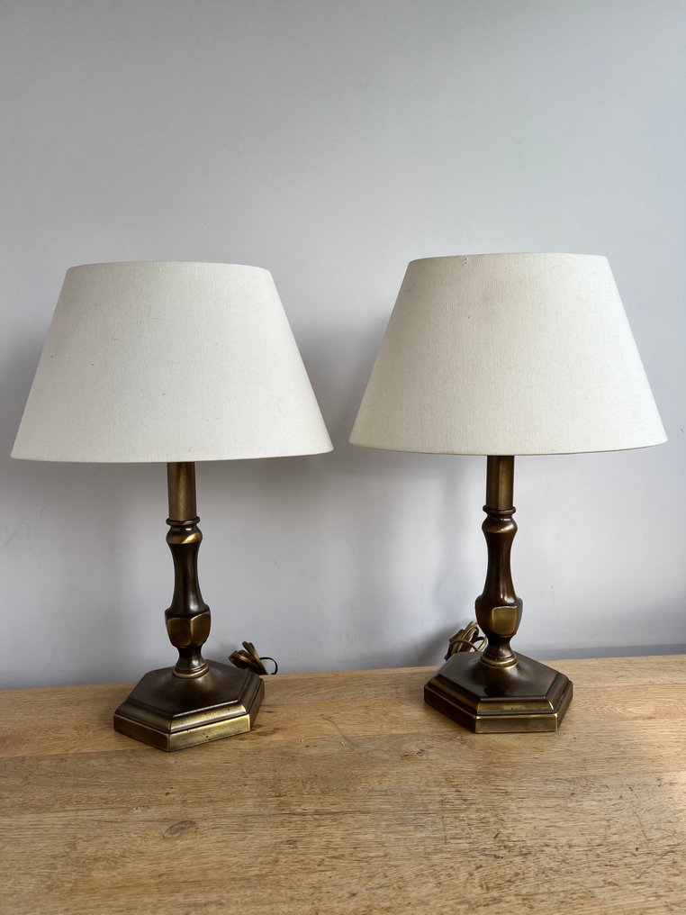 Table lamp (2) - XL bronze-colored candelabrum table lamps - Metal - Classic table lamp #1.0
