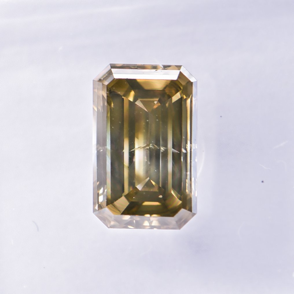 没有保留价 - 1 pcs 钻石  (天然色彩的)  - 1.04 ct - 祖母绿 - Fancy deep 稍帶灰色的, 绿色 黄色 - SI2 微内含二级 - 国际宝石研究院（IGI） - VG #4.3
