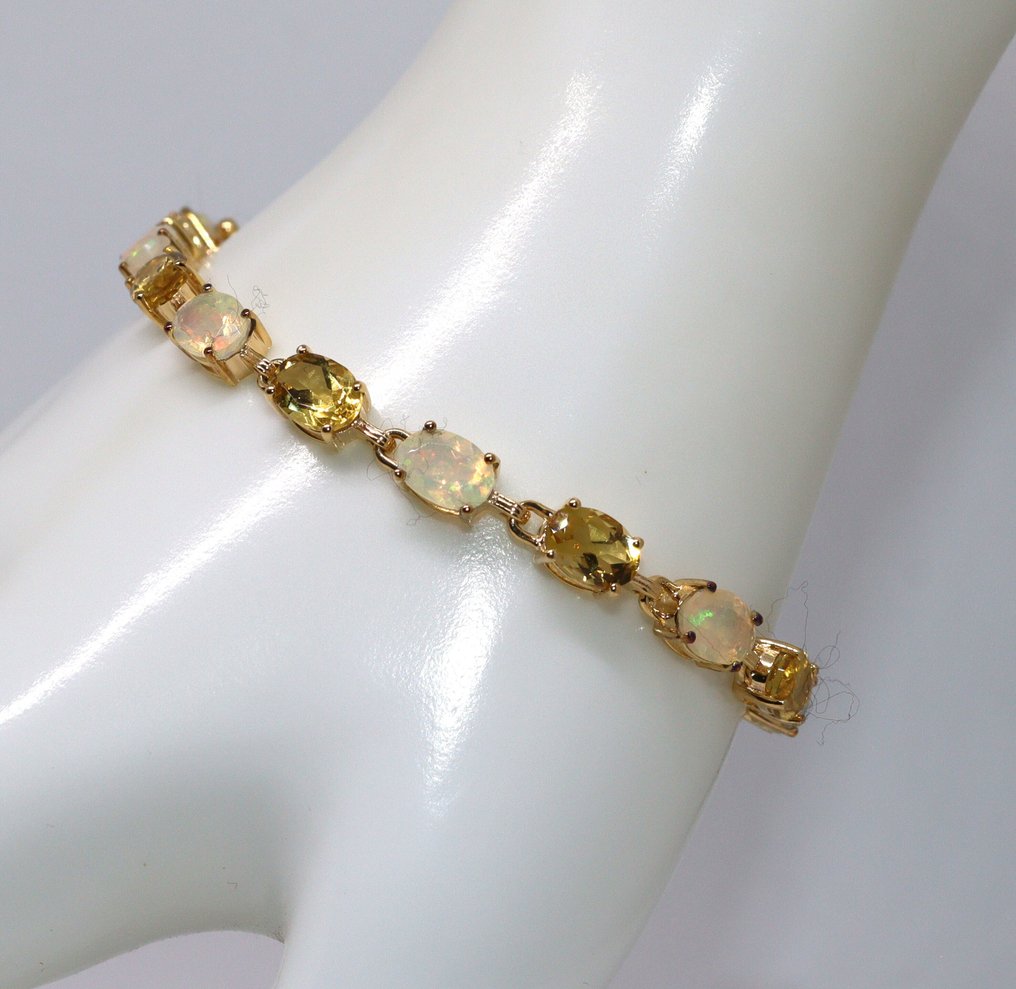 沒有保留價 - 手鈪 銀 -  13.50ct. tw. 金綠柱石 - 蛋白石 #4.3