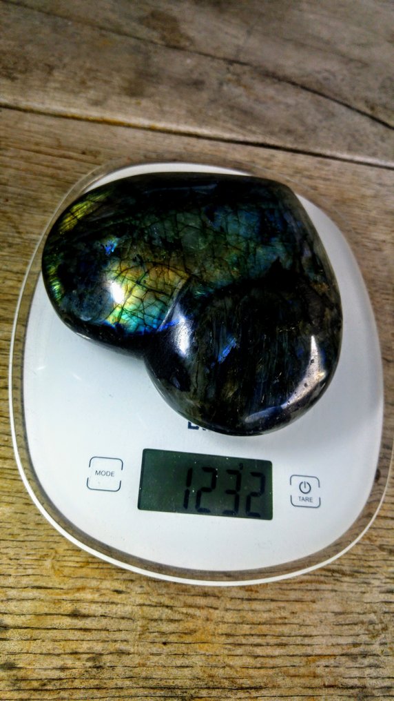 Labradorite, - Heart rare Gold - Turquoise colour - Height: 13 cm - Width: 13 cm- 1232 g #3.2