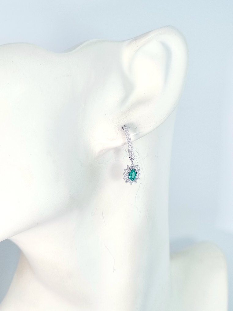 耳环 - 18K包金 白金 祖母绿 - 钻石 #4.3