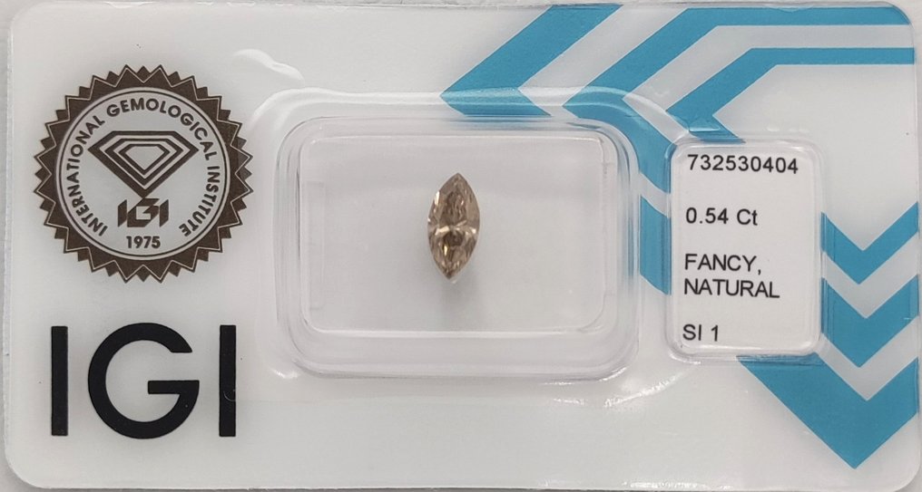 χωρίς τιμή ασφαλείας - 1 pcs Διαμάντι (Φυσικού χρώματος) - 0.54 ct - Μαρκησία - Fancy Κιτρινωπό Καφέ - SI2 - International Gemological Institute (IGI) #1.0