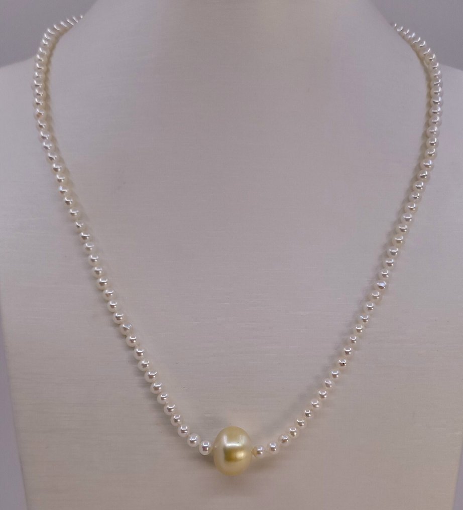 Fără preț de rezervă - Colier Argint, Perla de Marea Sudului auriu de 14,5 mm #1.0