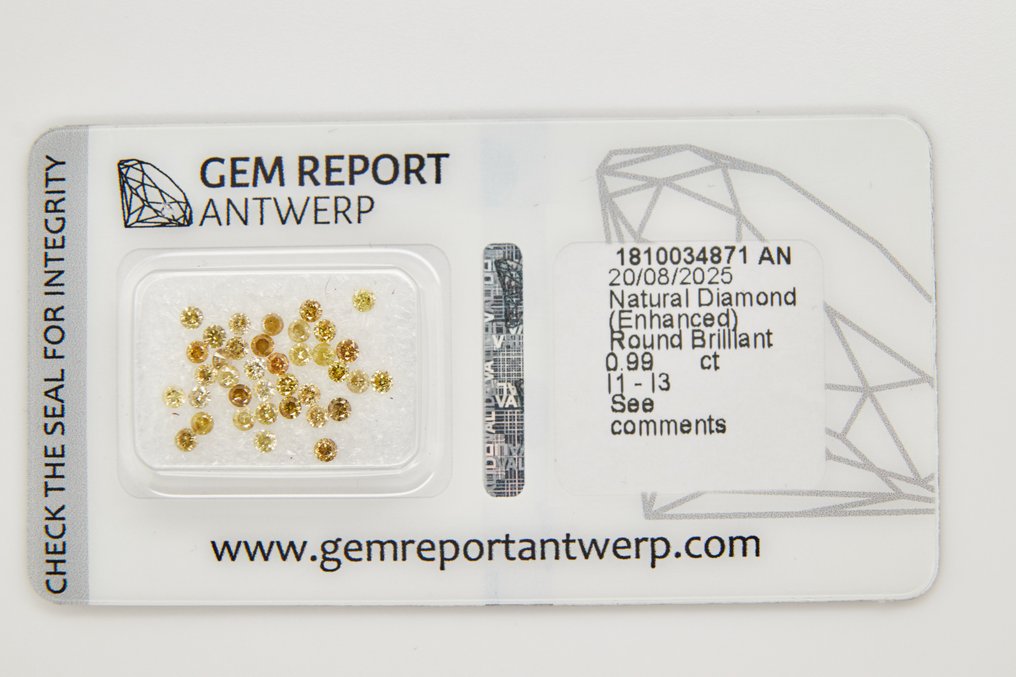 Sin Precio de Reserva - 37 pcs Diamante (Color tratado) - 0.99 ct - Redondo - I1, I2, I3 - Gem Report Antwerp (GRA) #4.3