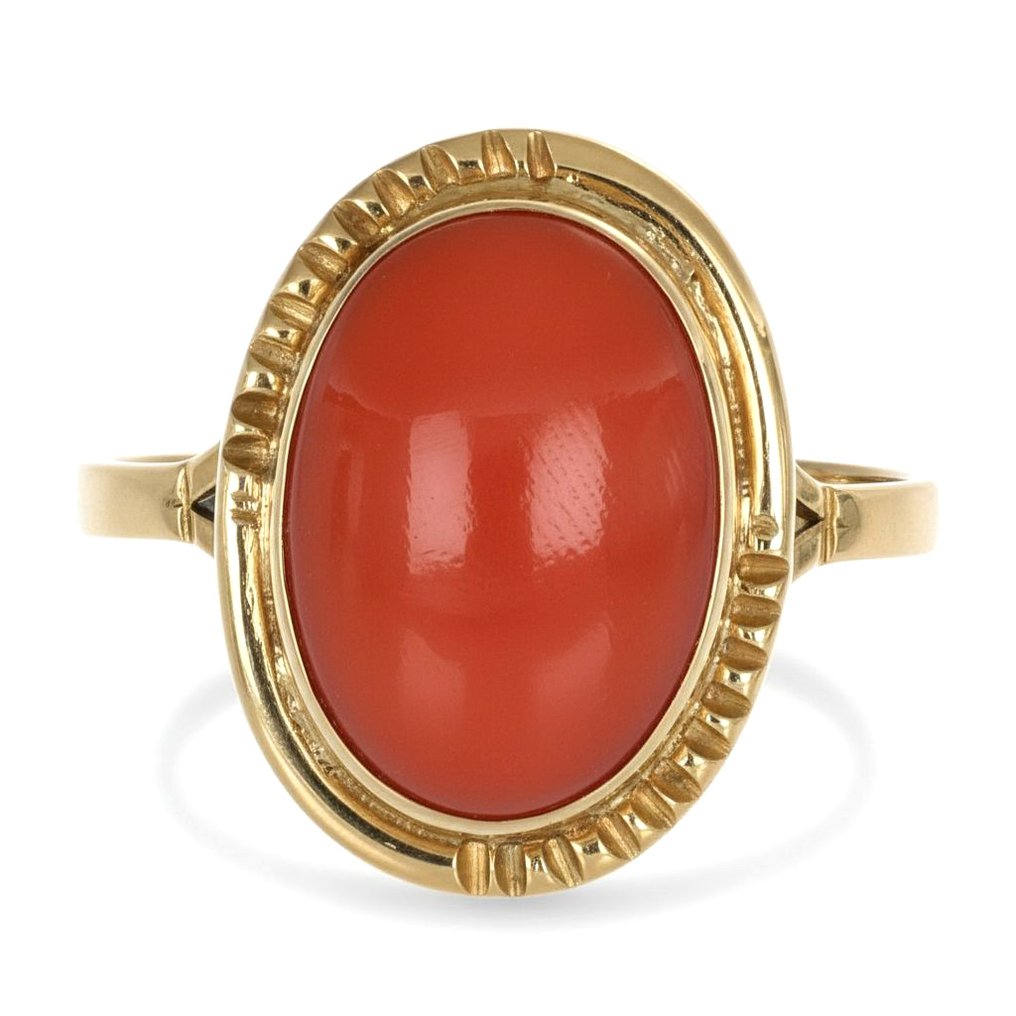 戒指 - 18K包金 黄金 珊瑚 #1.0