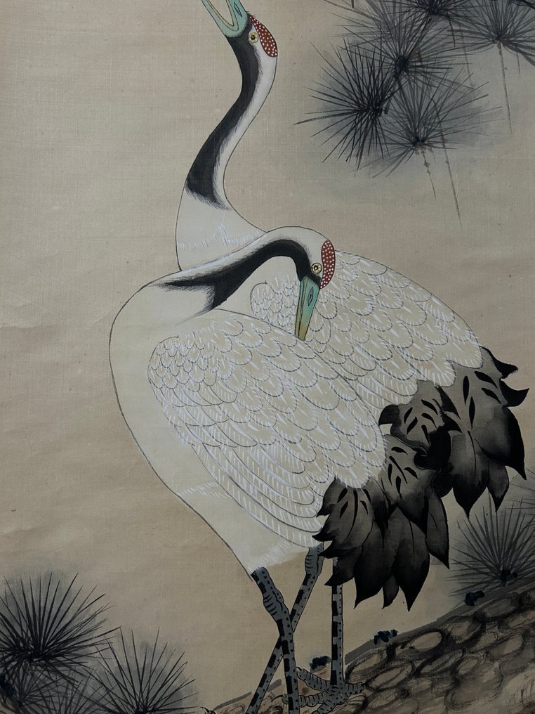 美丽的升起的太阳，鹤与松树的画作 - 絲 - Kōdō紅堂 - 日本 - 昭和年代(1926-1989) #4.3