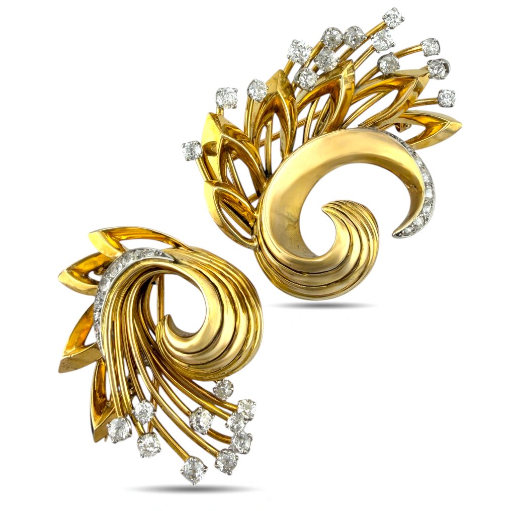 Καρφίτσα - 18 καράτια Κίτρινο χρυσό, Αποκλειστικό γαλλικό ρολόι από 18K κίτρινο χρυσό, τριπλό, με διαμάντια 3,41 καρατίων. -  3.41ct. tw. Διαμάντι (Φυσικό)  #1.0