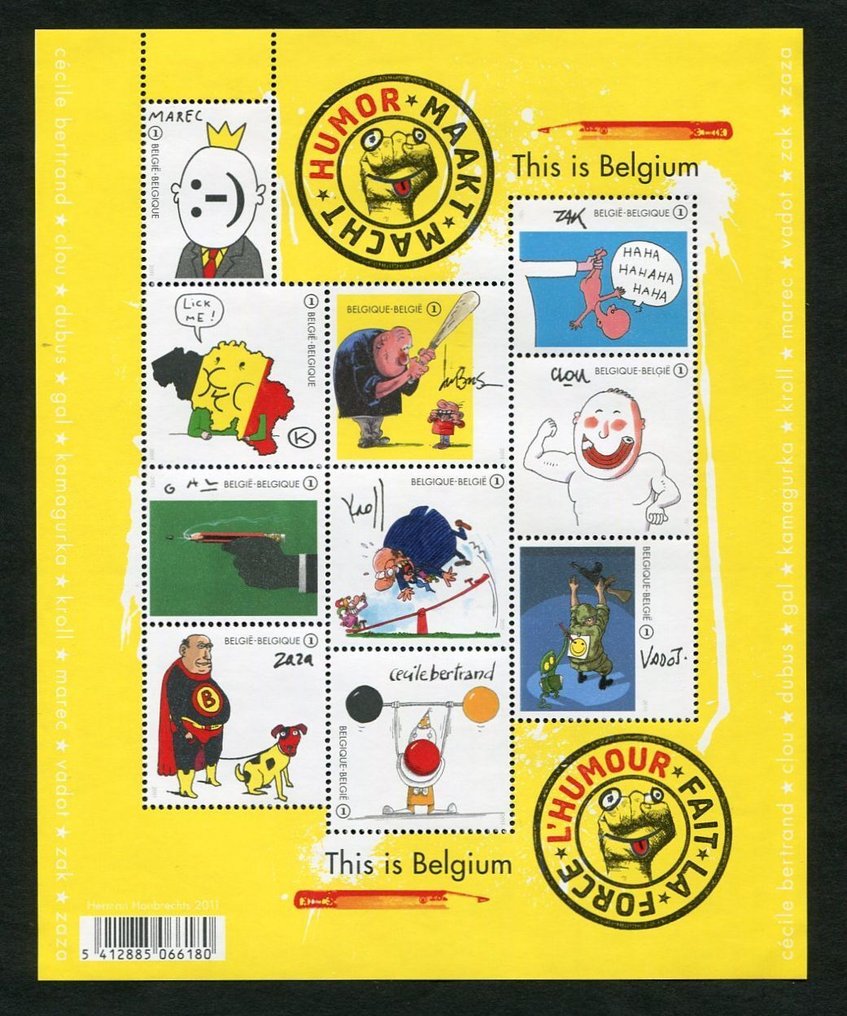 Belgio 2011 - Collezione completa di francobolli e foglietti come previsto sui fogli di album Davo. #3.2