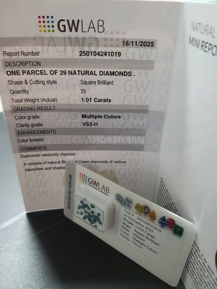 没有保留价 - 29 pcs 钻石  (经彩色处理)  - 1.01 ct - 方形 蓝色, 绿色 - VS2 轻微内含二级, I1 内含一级 - Gemewizard宝石实验室（GWLab） #3.2