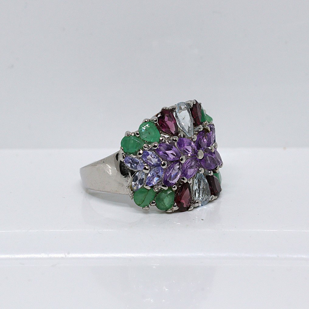 Senza Prezzo di Riserva - Anello Argento - 3.96ct. tw. Ametista - Pietre preziose miste - Maat: 19 mm, #2.1