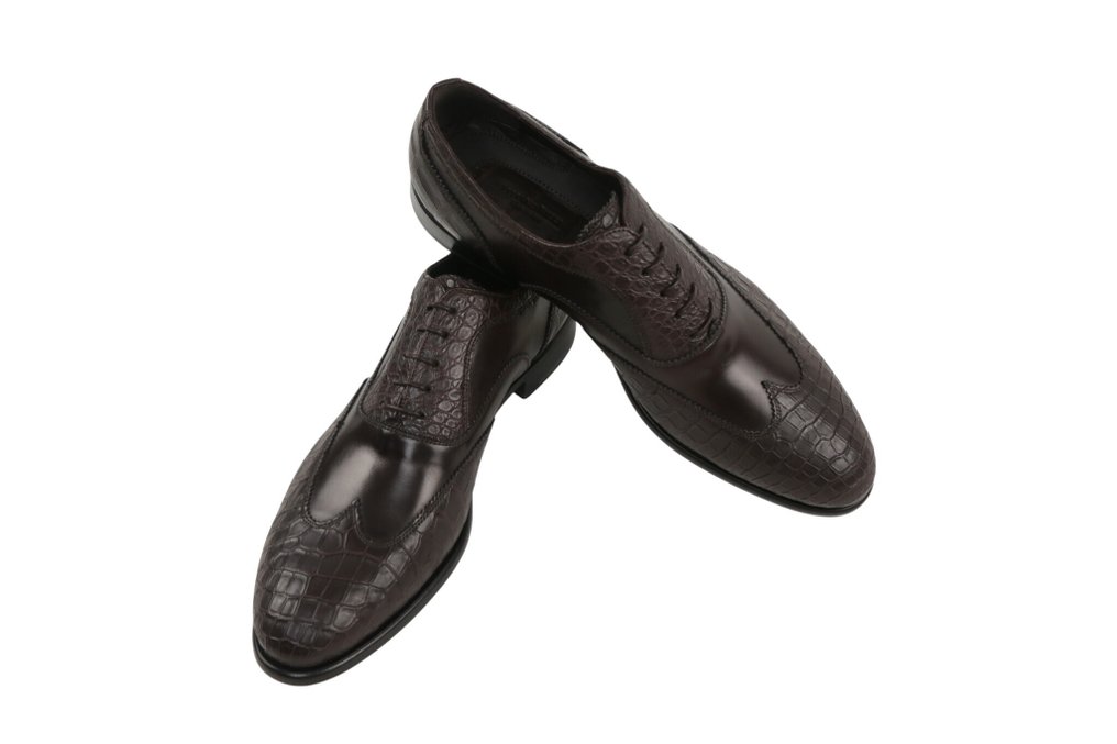 STEFANO RICCI RRP 4500€ Leather & Alligator Oxford Shoes Goodyear – Dark Brown - 9 UK - Lace-up shoes - Size: EU 43 - New in box #3.2