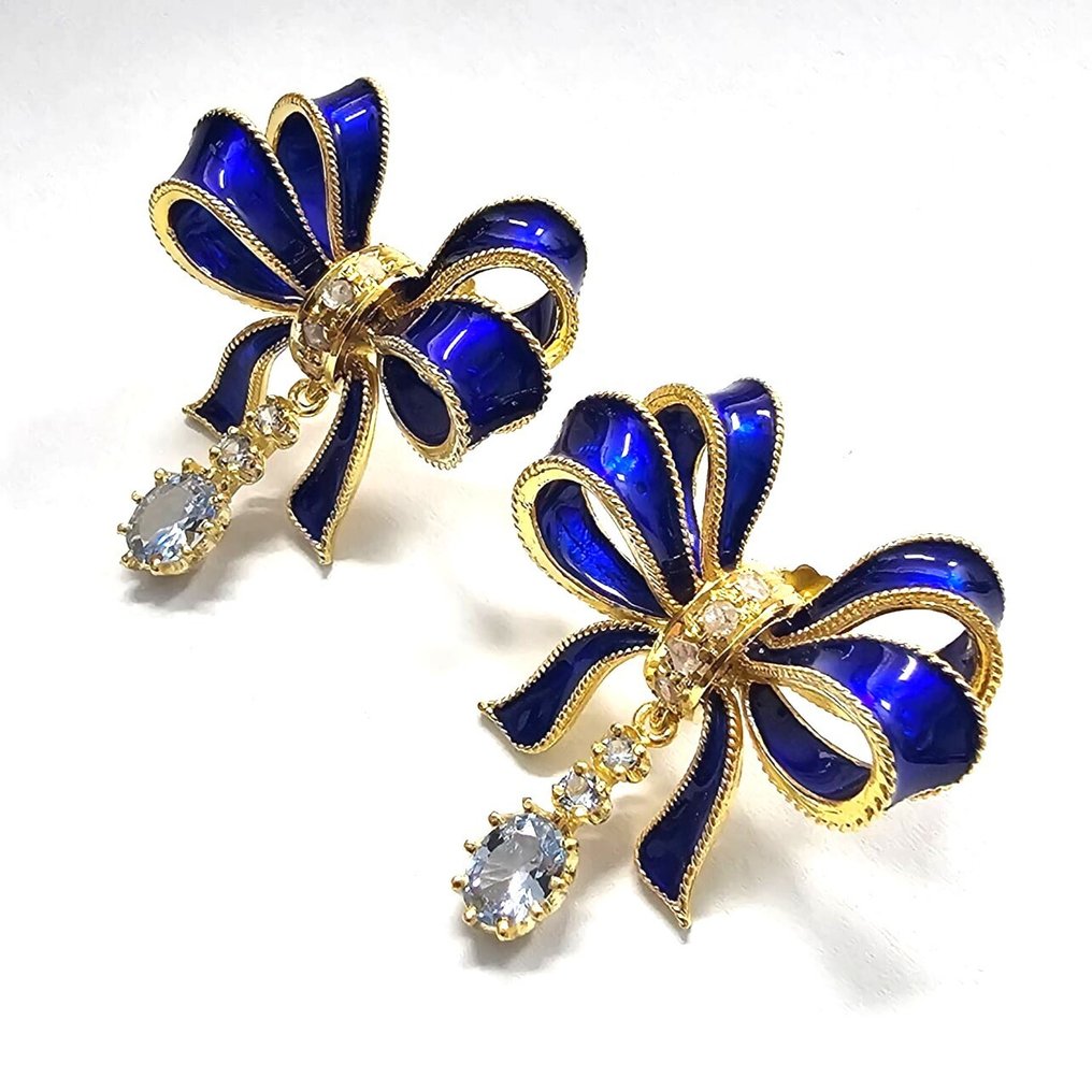 没有保留价 - 耳环 - 9 kt. 黄金, 银 黄宝石 - 钻石 #2.1