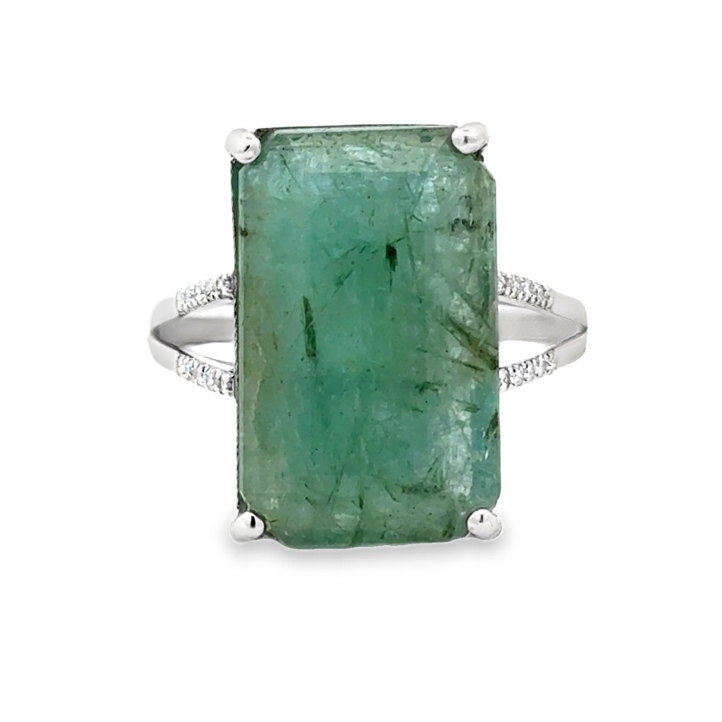 χωρίς τιμή ασφαλείας - Δαχτυλίδι - 14 καράτια Λευκός χρυσός -  9.17ct. tw. Σμαράγδι - Διαμάντι #1.0