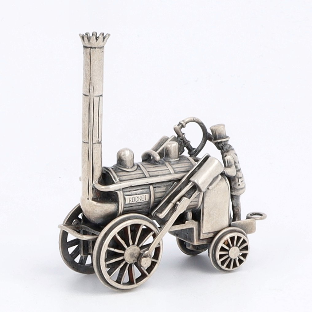 Stoomlocomotief ''Rocket'' / Paardentram - Figura in miniatura (2) - .835 argento #2.1