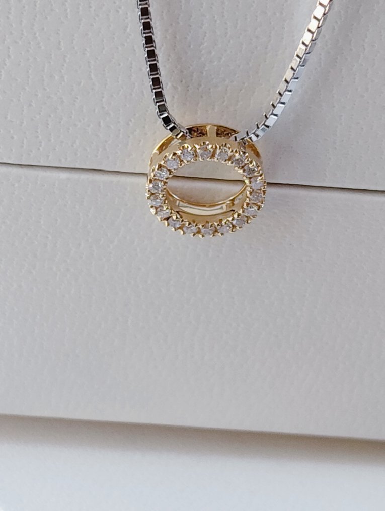 Sans prix de réserve - Collier avec pendentif - 18 carats Platine, Or jaune - 0.07ct. tw. Diamant (Naturelle) #3.2