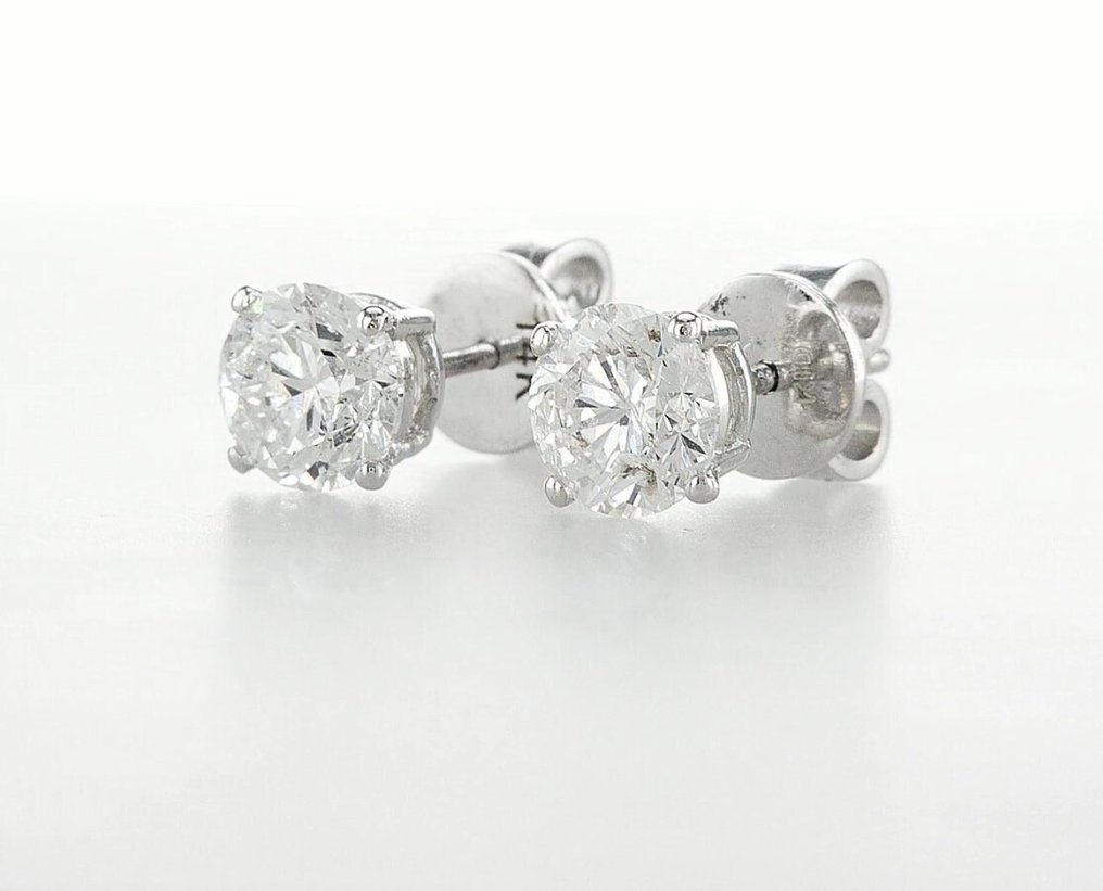 耳环 - 14K包金 白金 钻石 (天然) - IGI #4.3