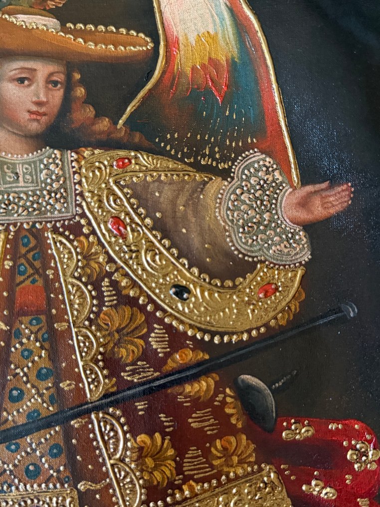XX Cuzco Colonial Painting - St Raphael with an Axe #3.2