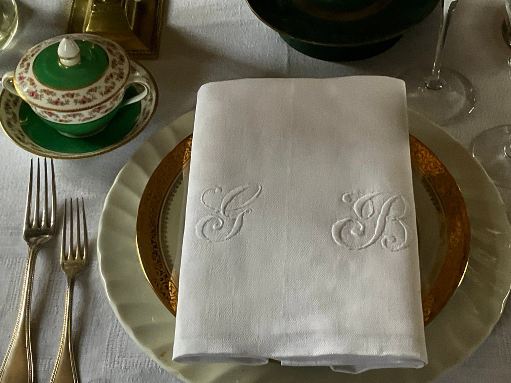5 Early XXth C. cotton and linen (METIS) napkins with G.B. initials. - Napkin  - 70 cm - 75 cm #1.0