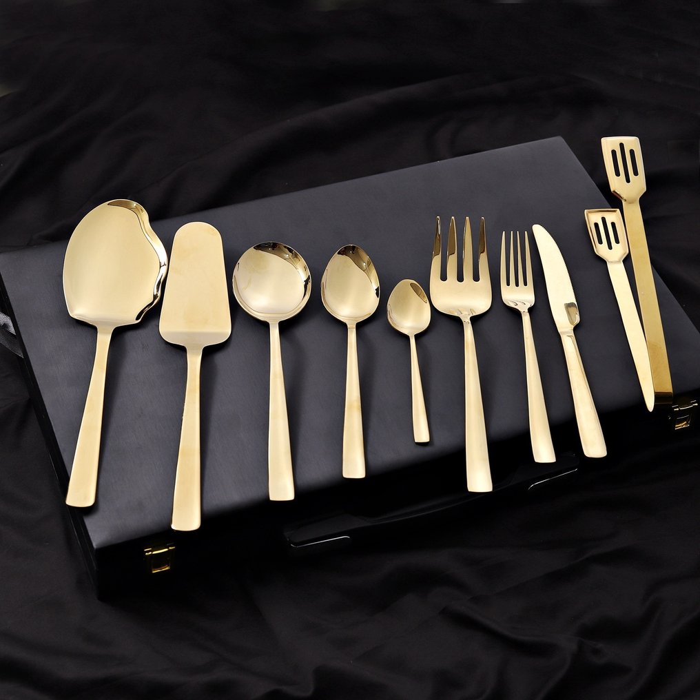 Servizio di posate (29) - Set di posate per 6 persone, 29 pezzi, set di cucchiai color oro royal, di qualità alimentare, con - acciaio inossidabile #2.1