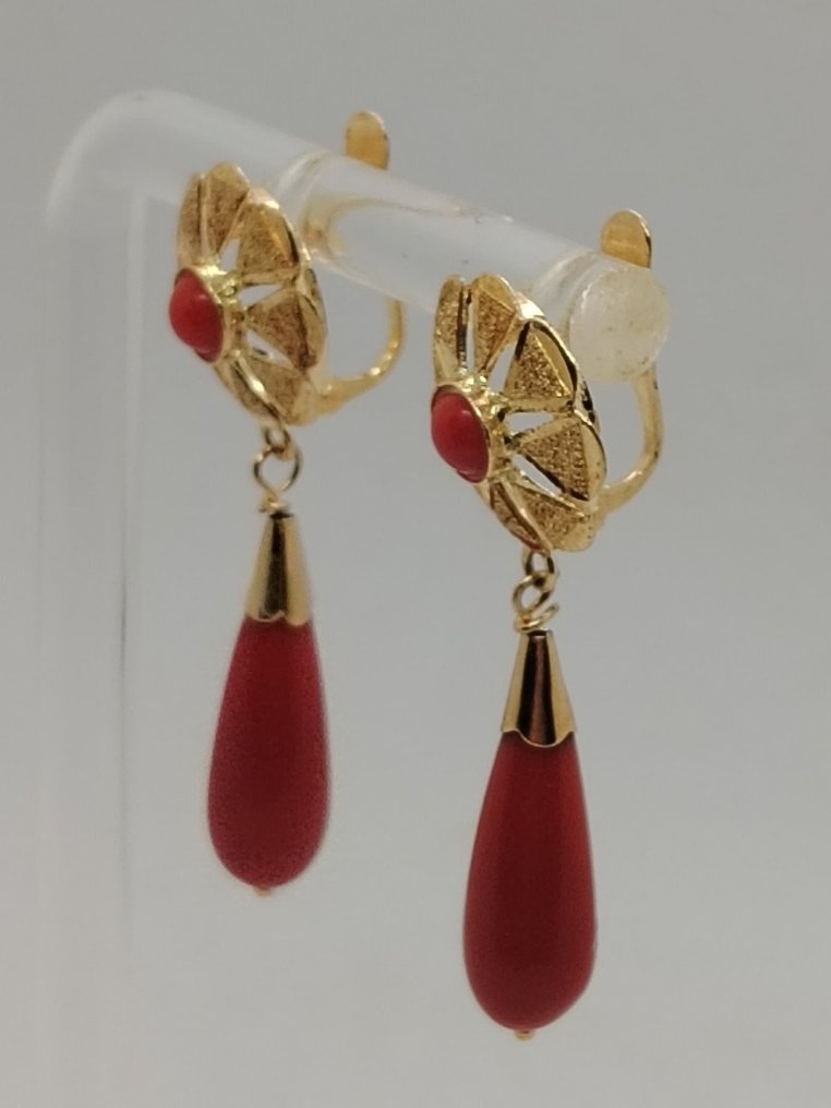 Κρεμαστά σκουλαρίκια - 18 καράτια Κίτρινο χρυσό Κοράλλι #3.2