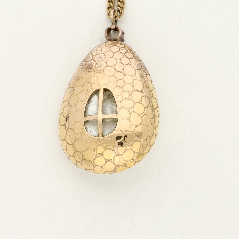 Collier avec pendentif - 18 carats Or jaune - Perle - Diamant; taillé en rose #4.3