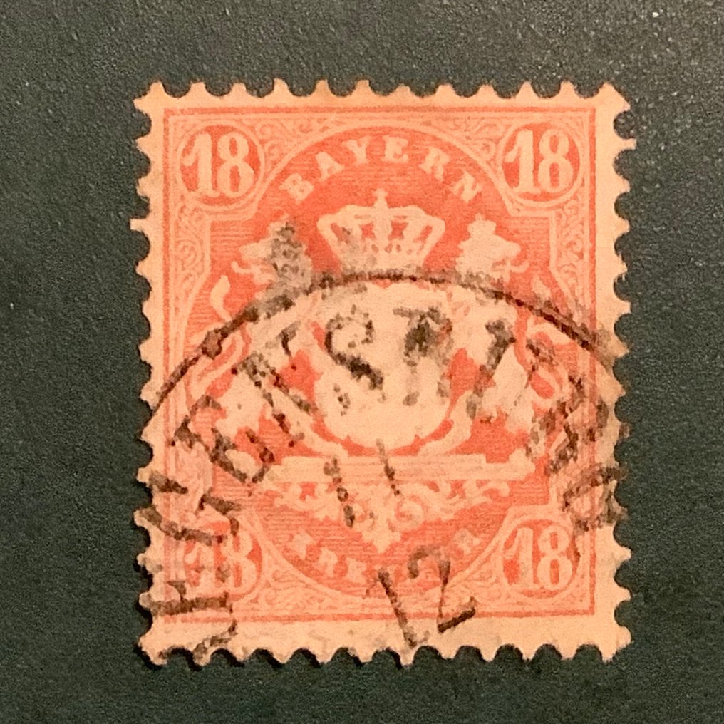 Bavaria 1867 - 18 Kreuzer in B nuance ja vesileima X kaksoistarkastettu Sem - Michel 27 Xb #1.0