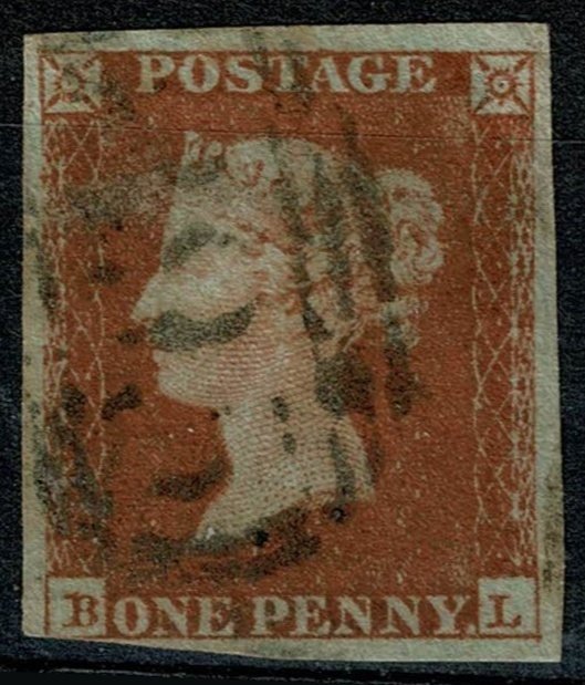 Μεγάλη Βρετανία 1841 - Συλλογή από αδιάτρητα κόκκινα ένα πένες της Βασίλισσας Βικτώριας - ακυρώσεις/πλάκες. #1.0