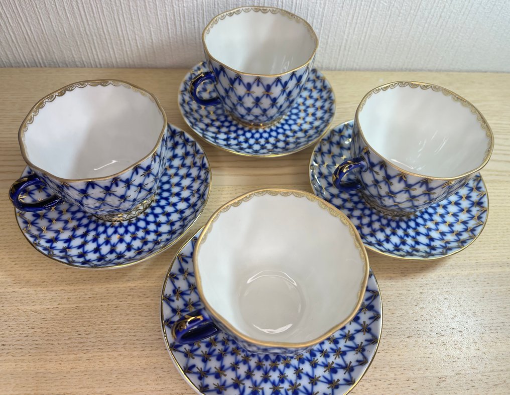 Lomonosov Imperial Porcelain Factory - Kaffeeservice (8) - Cobalt Net - hard-paste #2.1