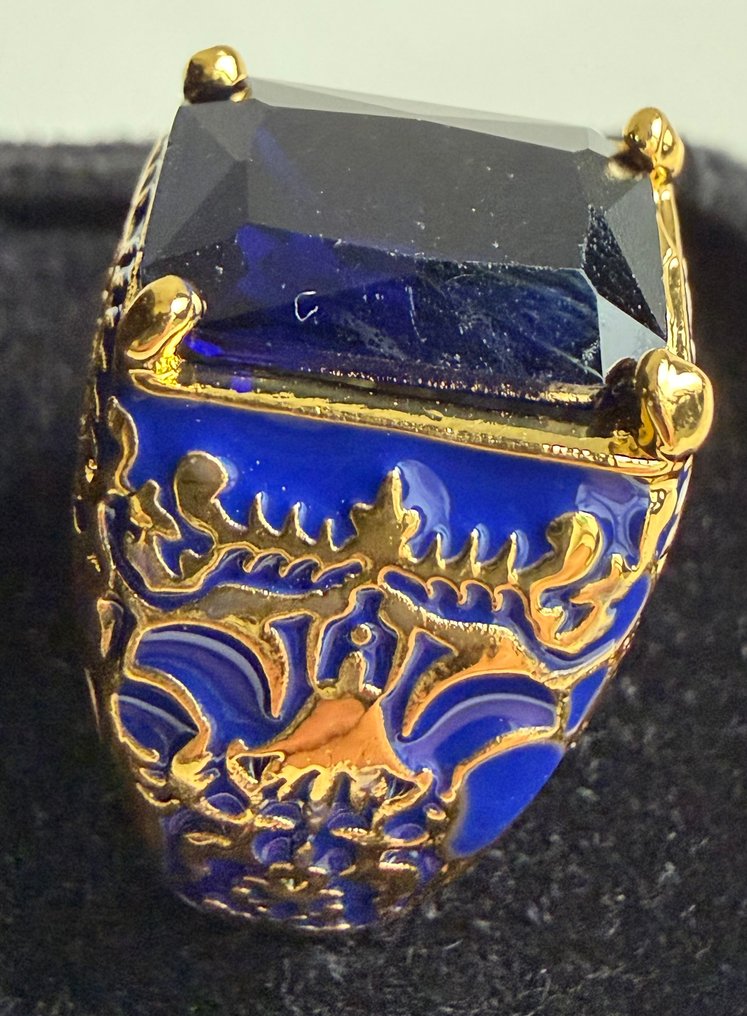Motobiker Blue enamel and Gold plated Ring with Sapphire Crystal - Ring #2.1