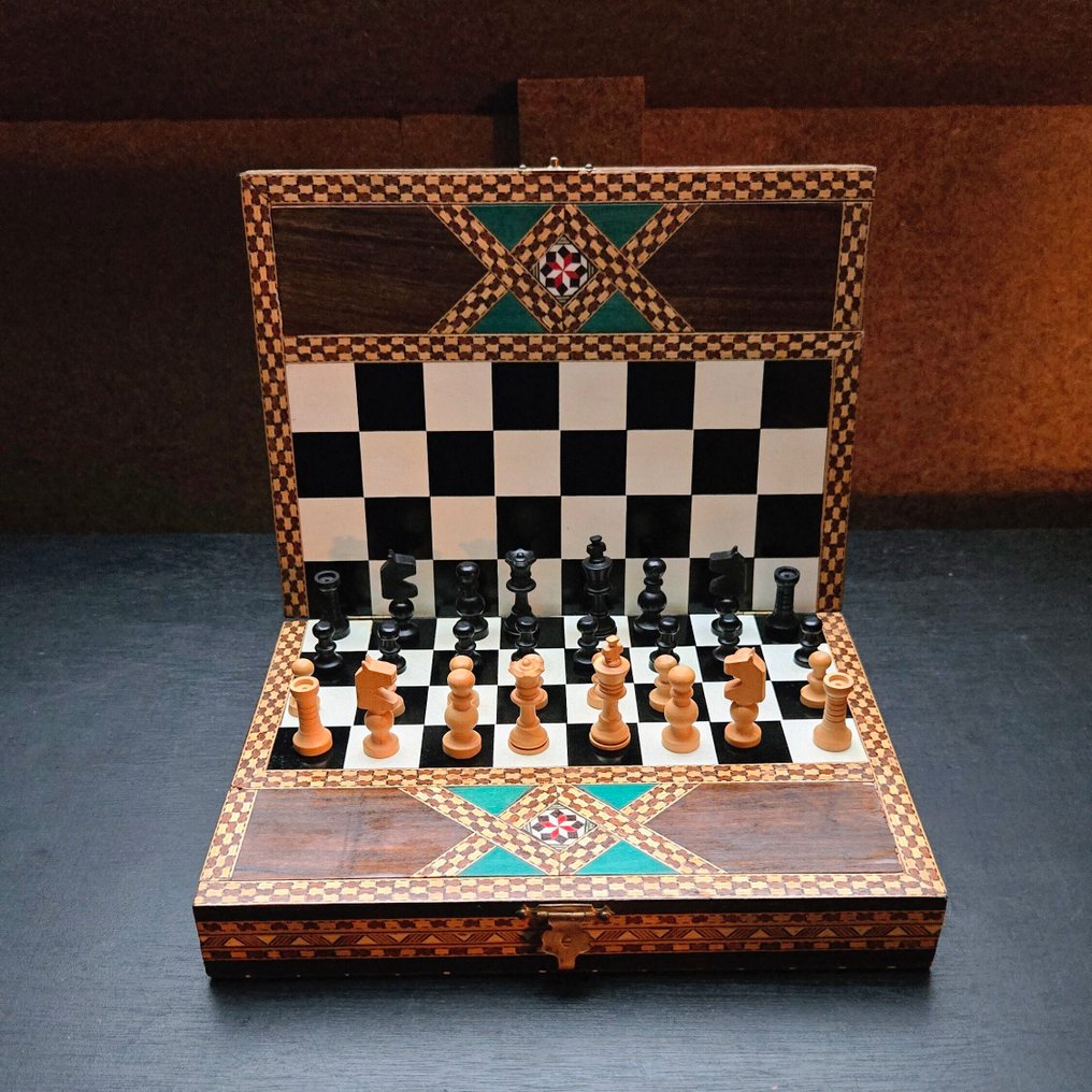 Juego de ajedrez - Ingelegde kist been/hout - Marqueterie #1.0