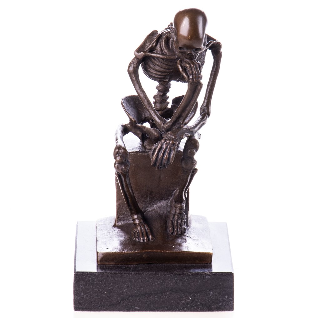 玩具人偶 - Bronzefigur Skelett Denker 16CM - 黄铜色, 大理石 #1.0