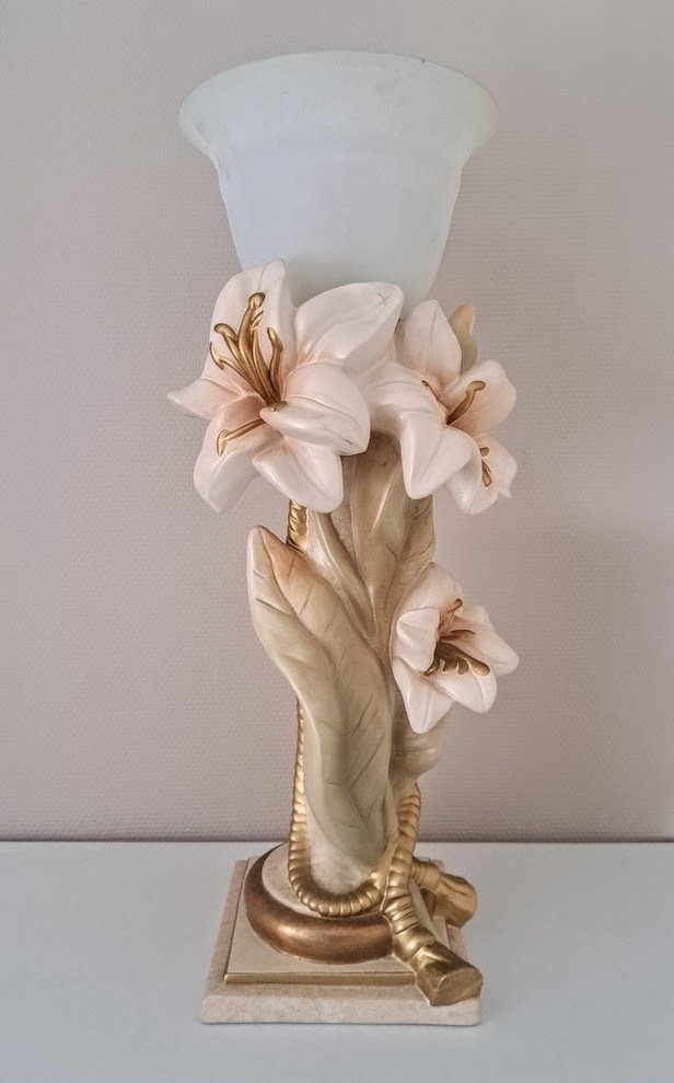 檯燈 - 陶瓷、玻璃 - 大型（65厘米）带花卉的灯具 #3.2