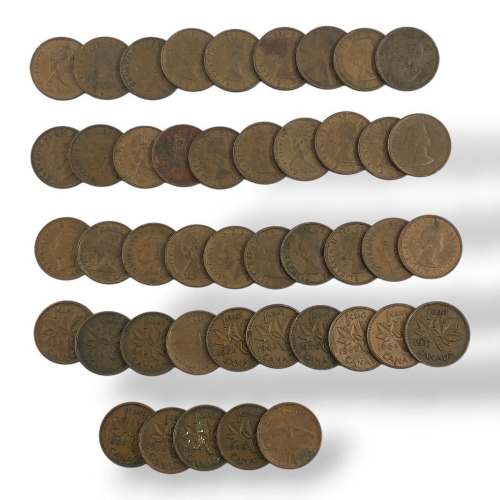 Canada. Lote de 44 Moedas de Bronze do Canadá Várias Datas  (Zonder minimumprijs) #1.0