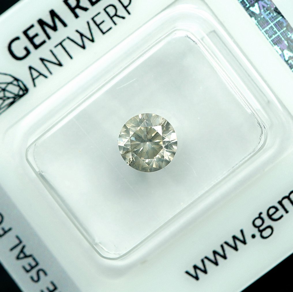 1 pcs Διαμάντι (Φυσικού χρώματος) - 1.00 ct - Στρογγυλό - Light Κιτρινωπό Γκρίζο - I1 - Gem Report Antwerp (GRA) #1.0