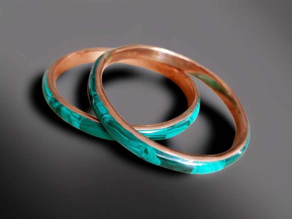 Μαλαχίτης εξαιρετικής ποιότητας. Φυσική πέτρα χωρίς επεξεργασία. Χειροποίητο βραχιόλι από χαλκό.- 74 g - (2) #1.0