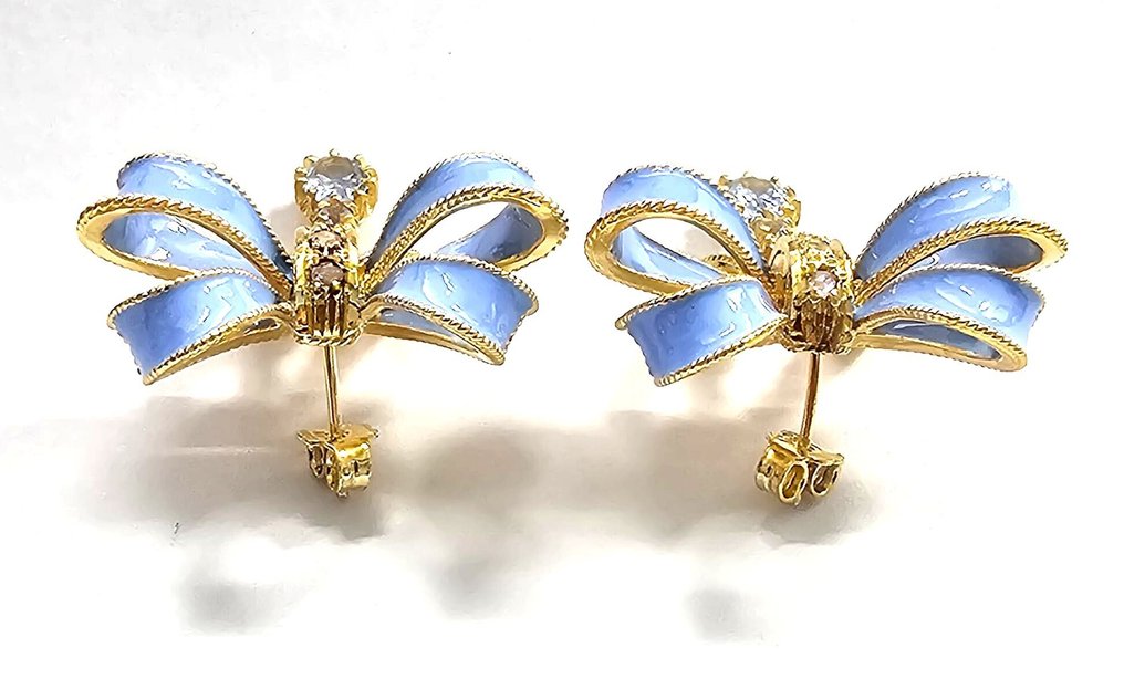 Nincs minimálár - Drop fülbevaló - 9 Kt Sárga arany, Ezüst Topáz - Gyémánt #4.3