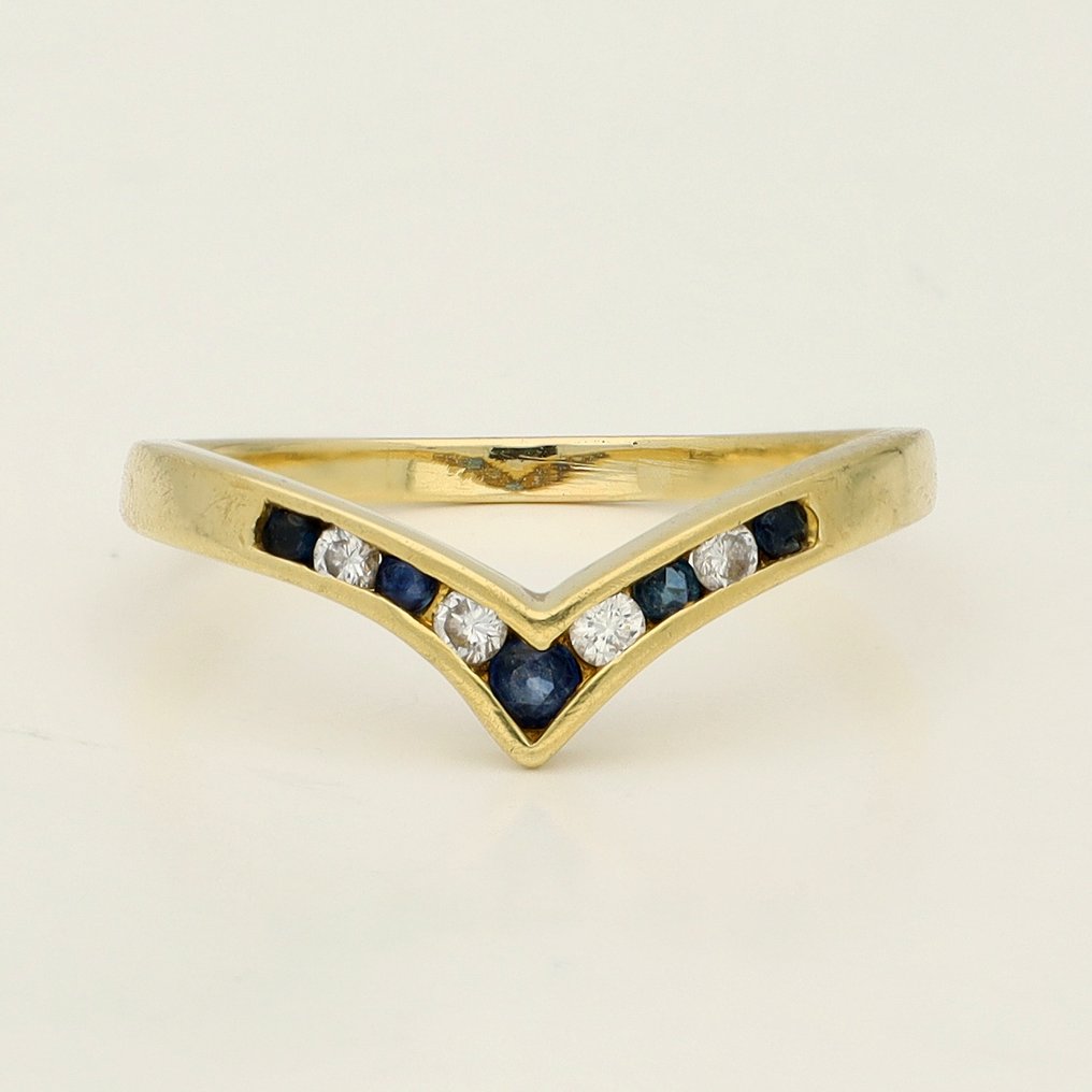 戒指 - 18K包金 黄金 蓝宝石 - 钻石 #1.0