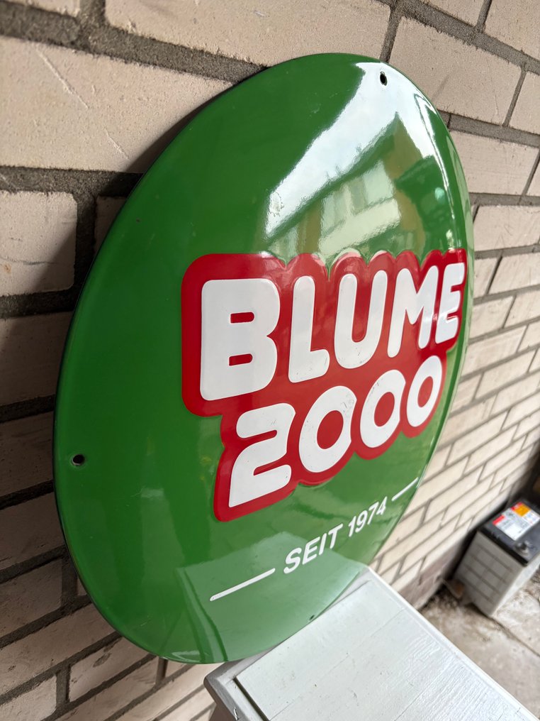 Emaljreklamskylt - Rond emaille bord – Blume 2000 – Groene huisstijl – Sinds 1974 – Duits reclamebord – Ca. 2000 - Emaljskylt - Emalj #3.2