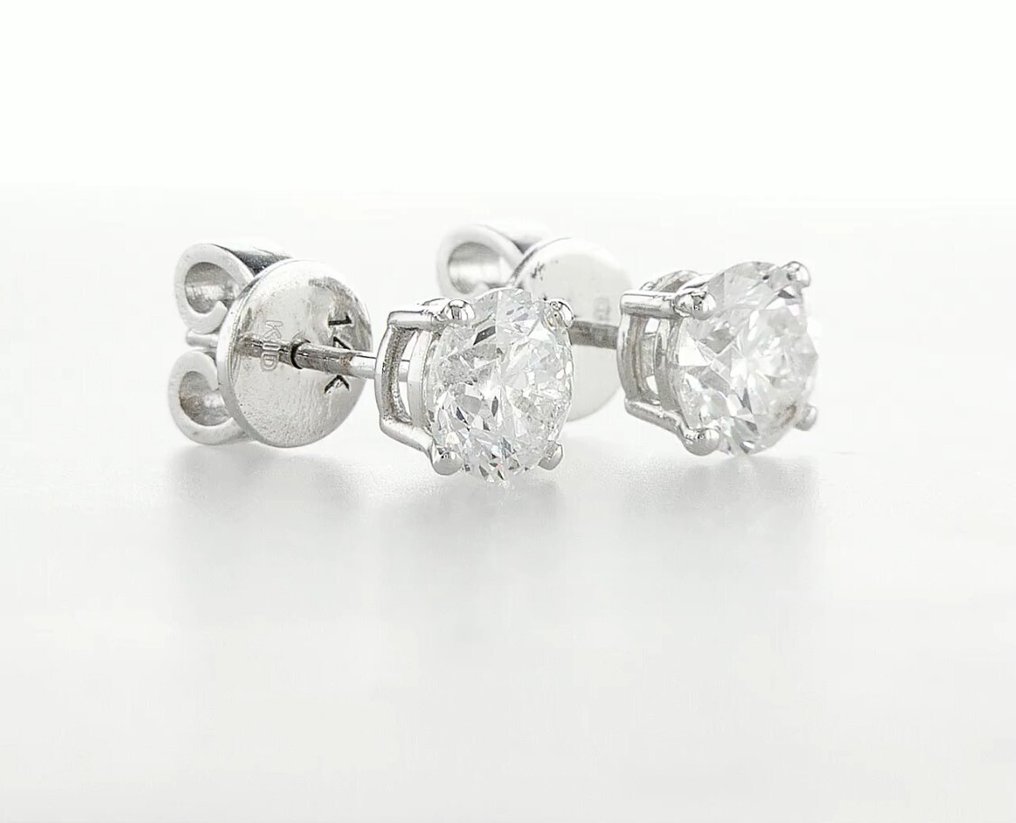 耳环 - 14K包金 白金 钻石 (天然) - IGI #3.2