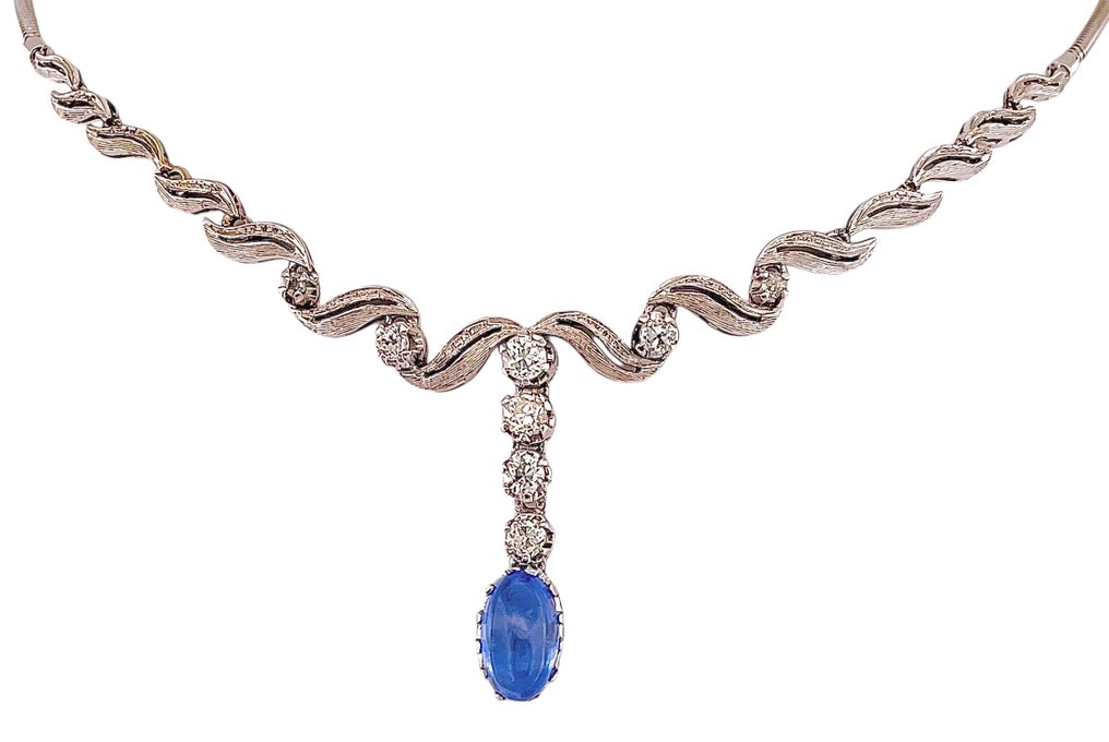 Κολιέ - 18 καράτια Λευκός χρυσός Ζαφείρι - Διαμάντι #4.3