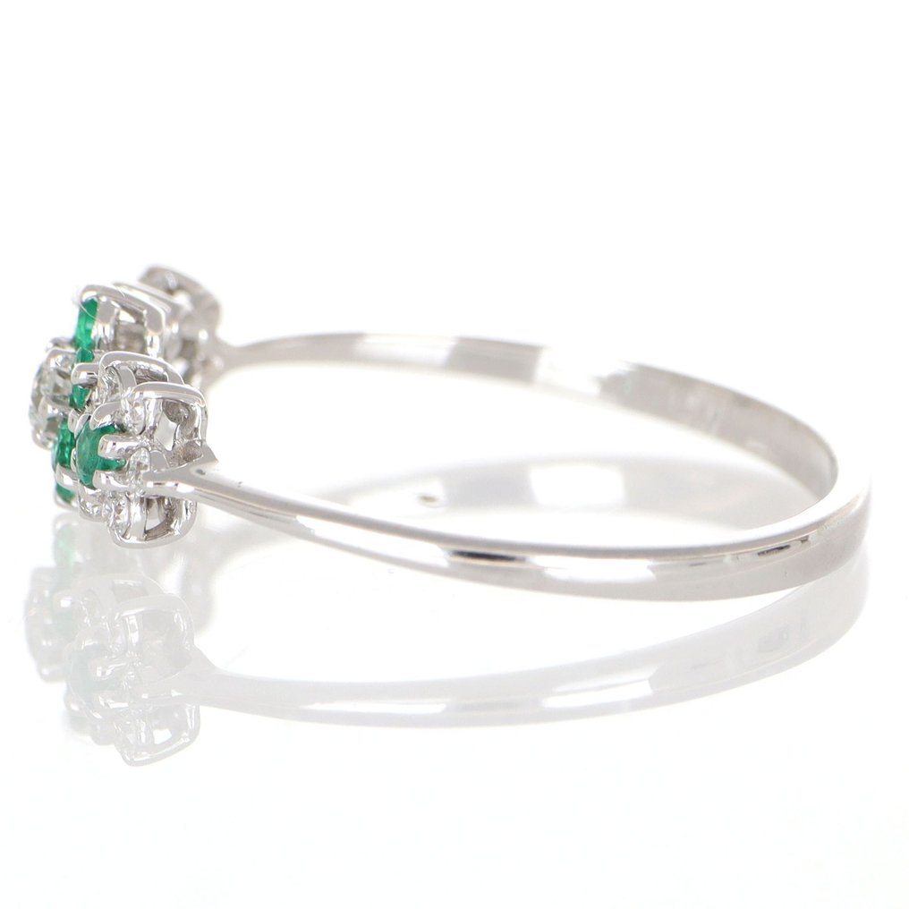 Zonder minimumprijs - Ring - 18 karaat Witgoud Diamant (Natuurlijk) - Smaragd #1.0