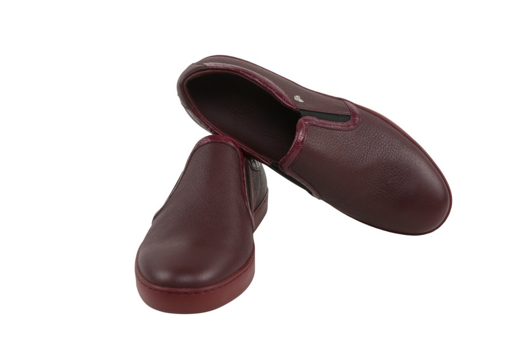 STEFANO RICCI RRP 4200€ Slip-On Sneakers – Elk Leather & Alligator Trim – Burgundy - 8 UK - Sneakers - Size: EU 42 - New with tags #4.3