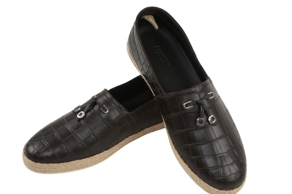 STEFANO RICCI RRP 5200€ 100% Alligator Espardilles Loafers – Dark Brown – 8.5 UK - Mocassins - Size: EU 42.5 - New in box #4.3