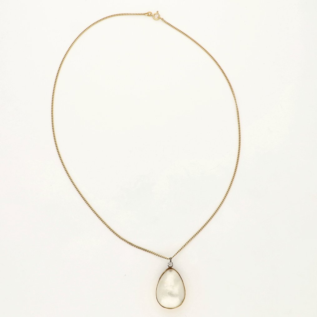 Collier avec pendentif - 18 carats Or jaune - Perle - Diamant; taillé en rose #1.0
