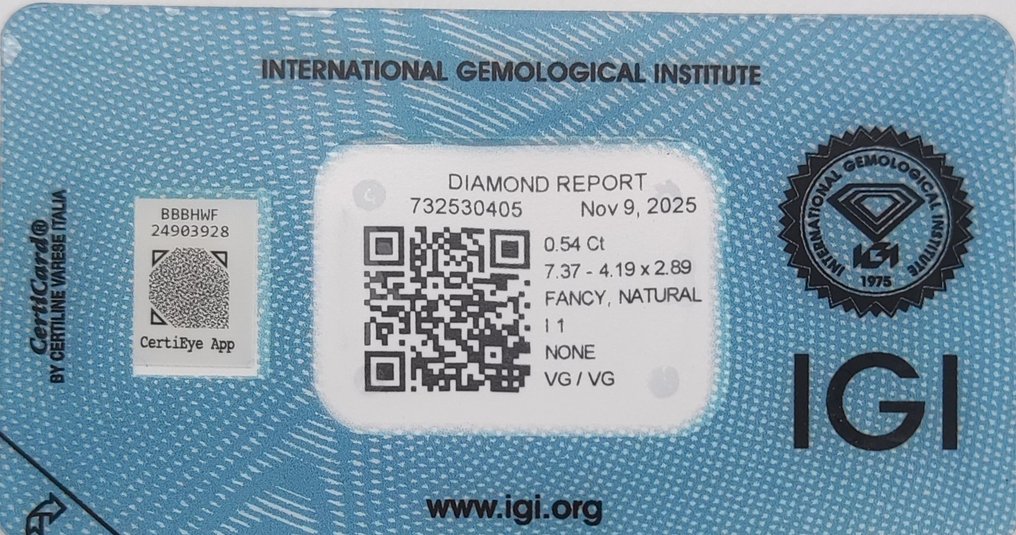 χωρίς τιμή ασφαλείας - 1 pcs Διαμάντι  (Φυσικού χρώματος)  - 0.54 ct - Μαρκησία - Fancy Απαλό πορτοκαλί Καφέ - I1 - International Gemological Institute (IGI) #2.1