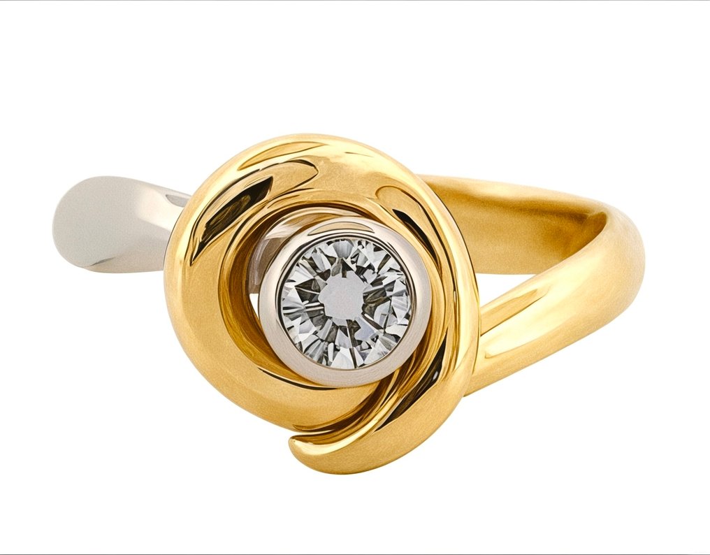 Δαχτυλίδι - 18 καράτια Λευκός χρυσός, Κίτρινο χρυσό Διαμάντι (Φυσικό)  #1.0