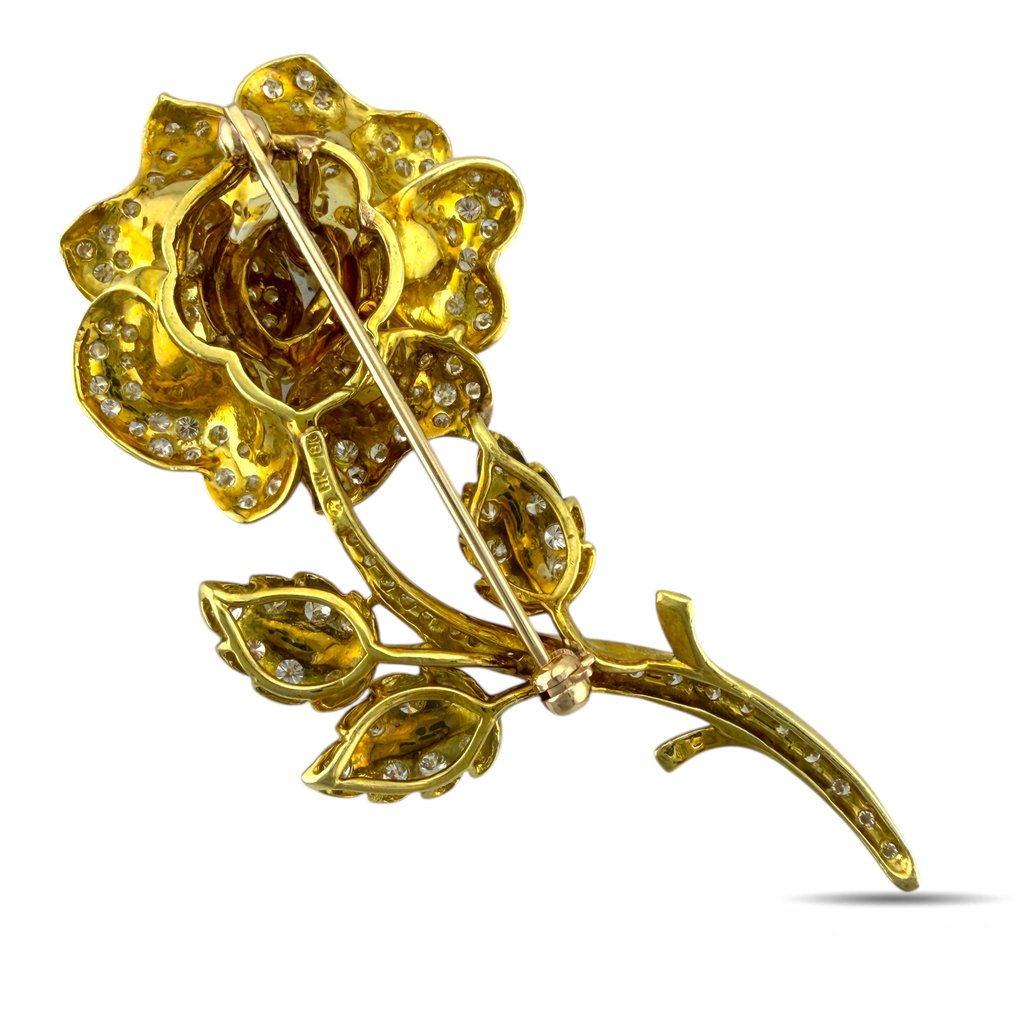 胸針 - 18 克拉 黃金, 独家18K黄金镶嵌7.00克拉钻石花卉胸针 -  7.00ct. tw. 鉆石 (天然)  #4.3